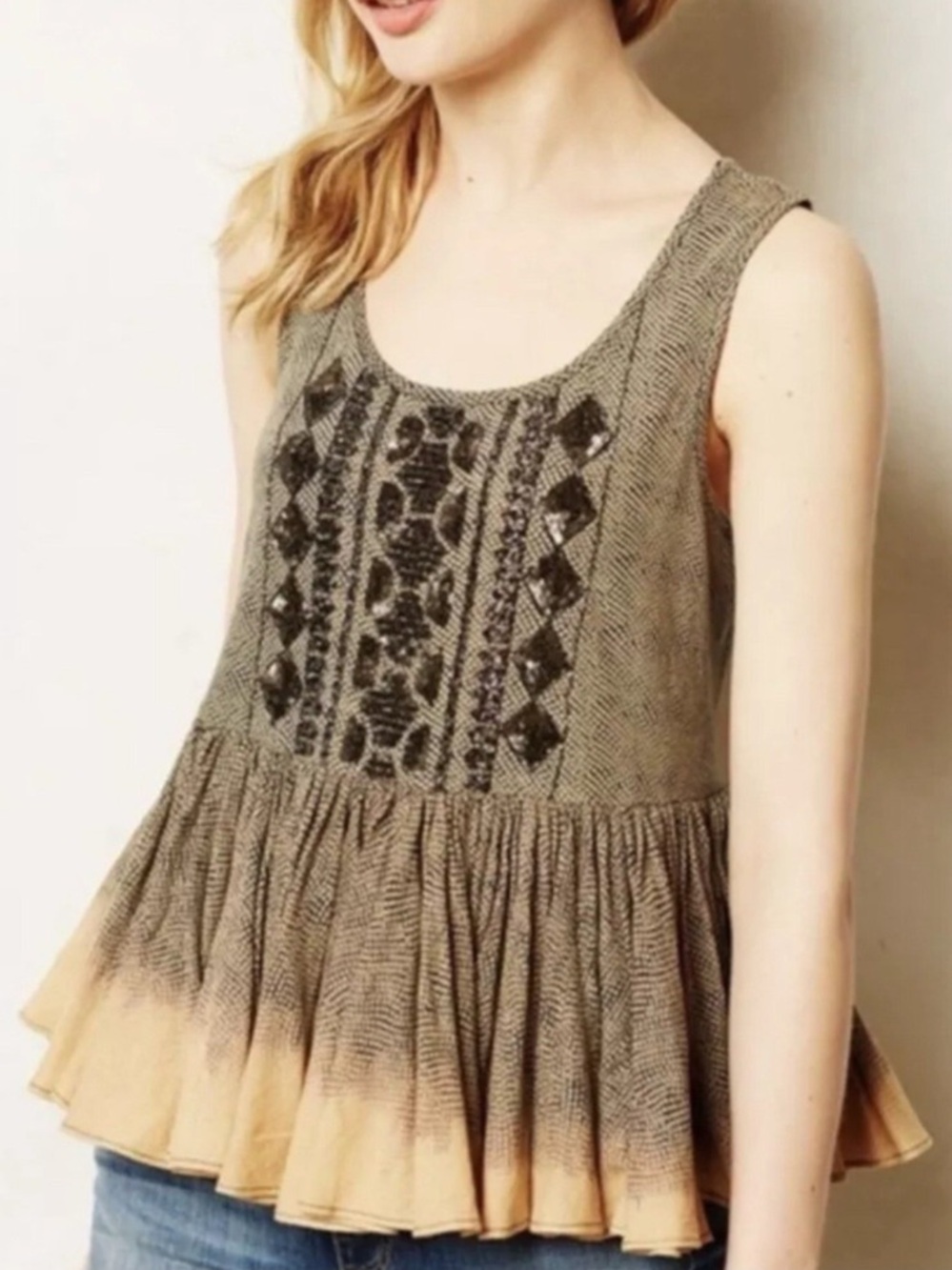 < Anthropologie Akemi + Kin Sequin Ombré Peplum Tank Top >